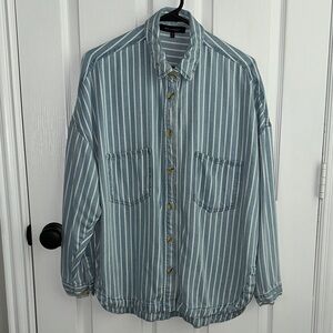Blu Pepper oversized button down blue and white shirt
